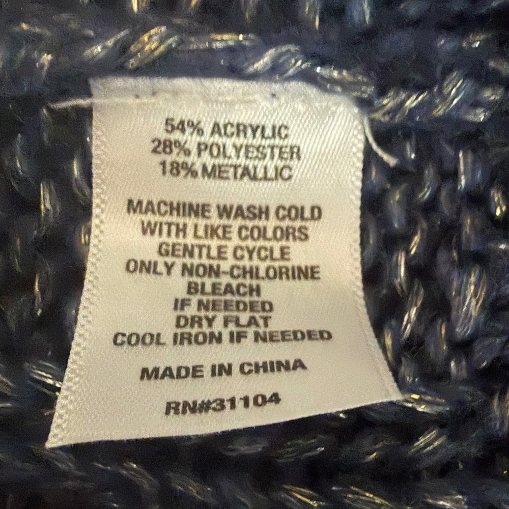 Crown & Ivy Womens Navy Blue Cable Cowl Neck Metallic Sparkle Sweater Size M NEW - Picture 6 of 6
